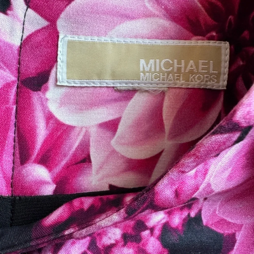 Michael Kors Kew Garden Floral Sheath Dress Short Sleeve Pink Zip Closure Sz 10